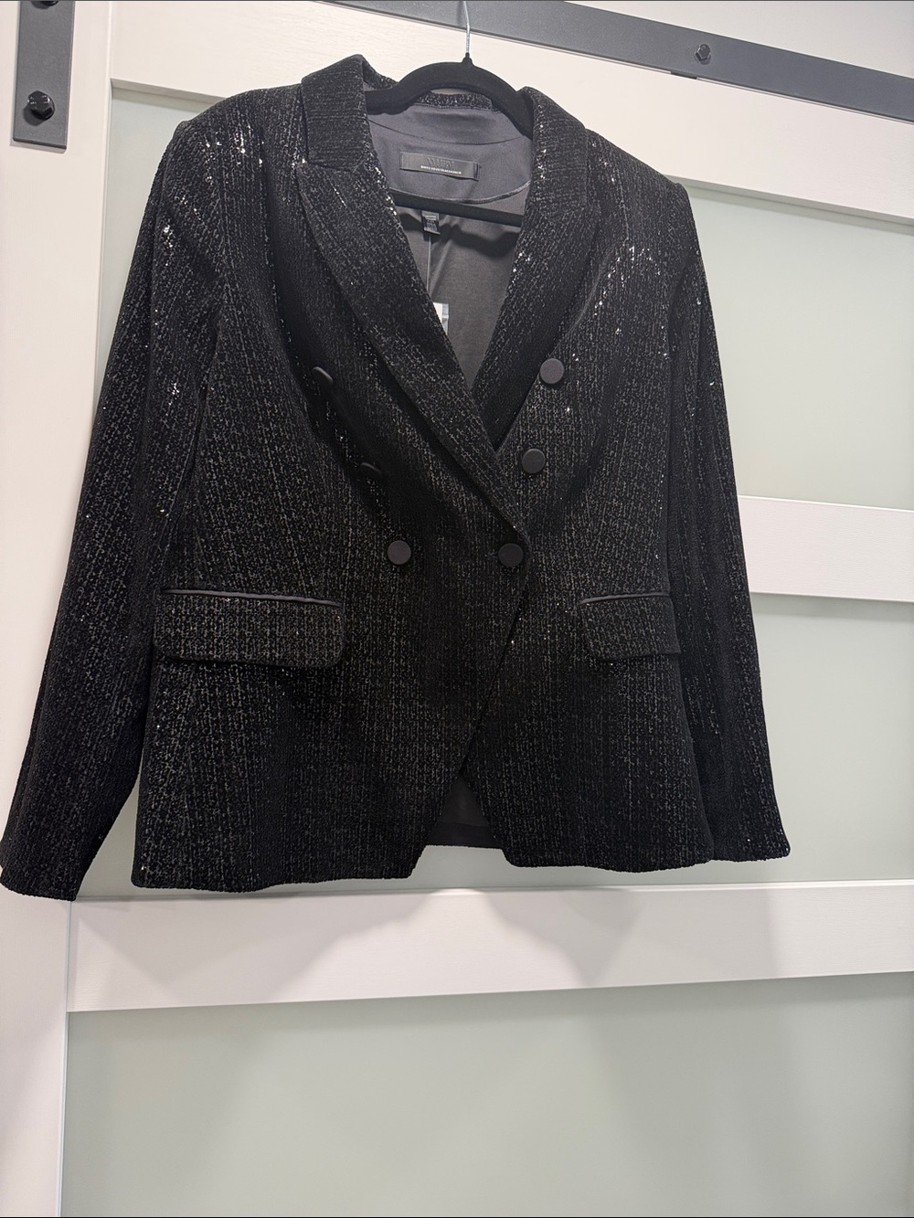 White House Black Market Black Sequin Double-Breasted Blazer